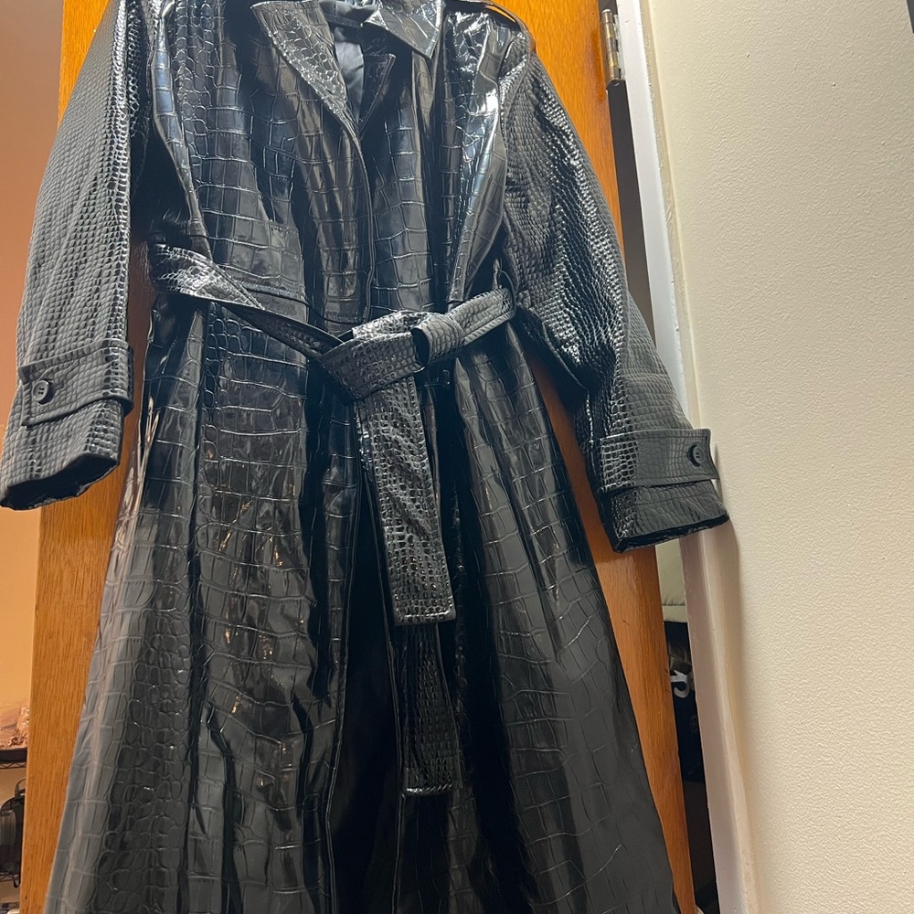 Kardashian Kollection Glossy Black Trench Coat